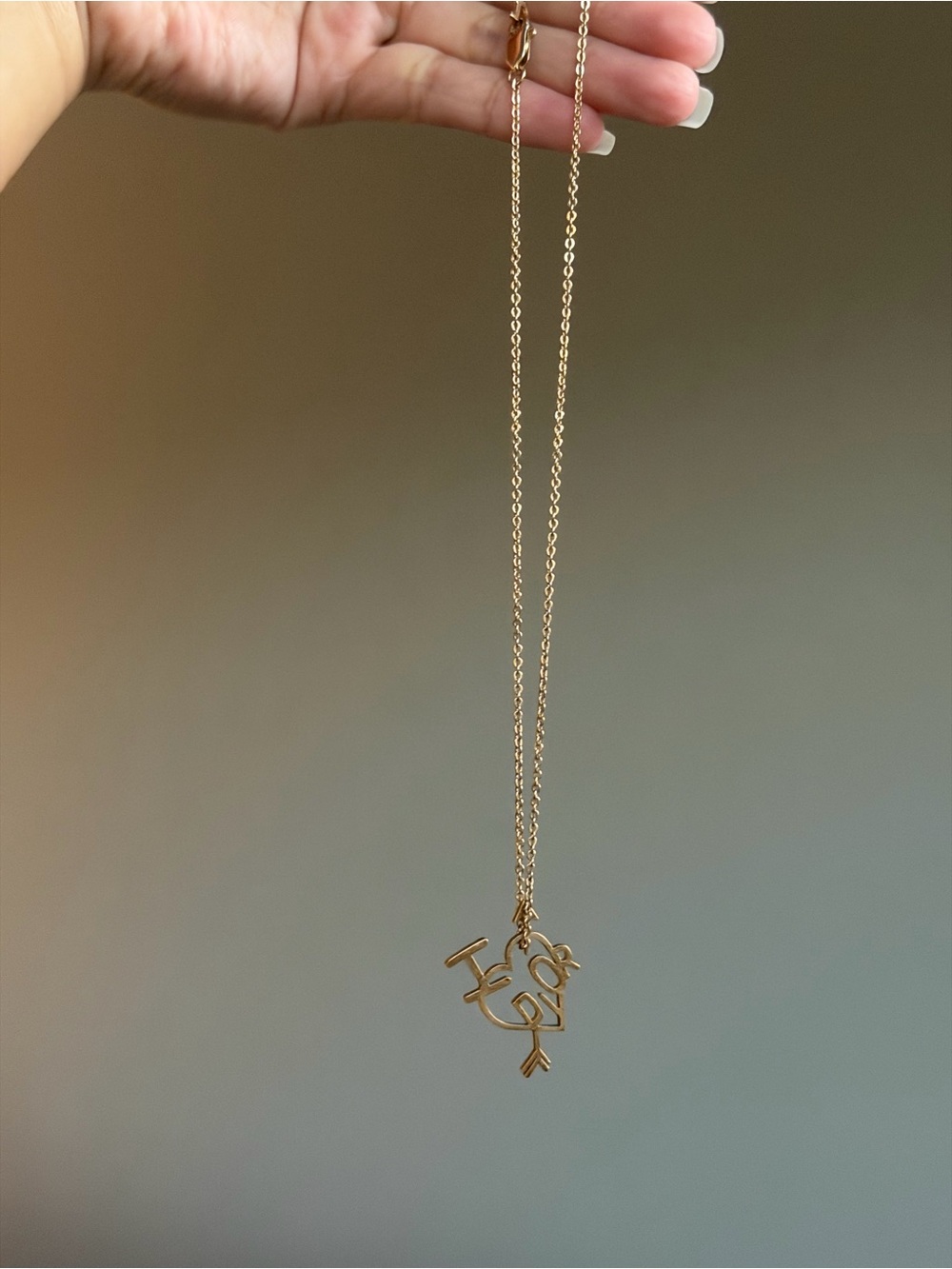 Auth Vintage Dior Galliano Gold “I Love Dior” Necklace with Heart and Arrow